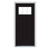 36 in. x 80 in. 3 Lite Craftsman Black Painted Steel Prehung Right-Hand Inswing Front Door w/Brickmould