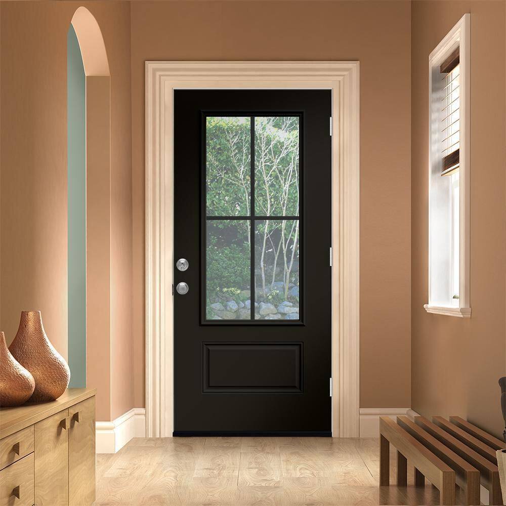 JELD-WEN 36 in. x 80 in. 1 Panel Left-Hand Inswing 3/4 Lite Clear Glass Black Steel Prehung Front Door