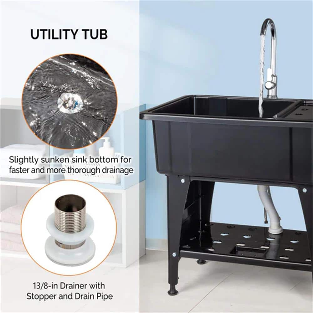 Karl Home Freestanding Laundry Utility Sink with Faucet, Black, 32.3" x 22.4"