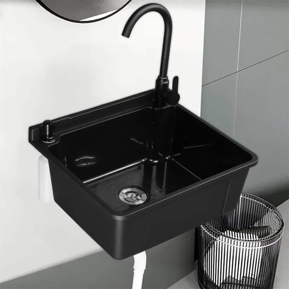 Karl home 17.5 in. D x 20.3 in. W Wall Mount Laundry/Utility Sink in Black with Faucet