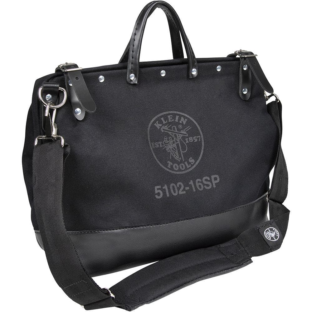 Klein Tools Deluxe Tool Bag, Black Canvas, 13 Interior Pockets, 16 in, Model 510216SPBLK