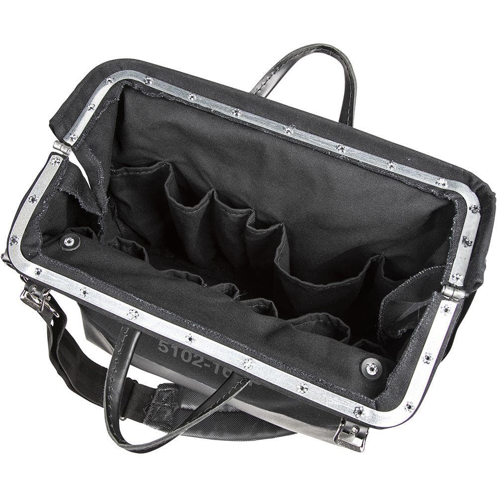Klein Tools Deluxe Tool Bag, Black Canvas, 13 Interior Pockets, 16 in, Model 510216SPBLK