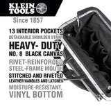 Klein Tools Deluxe Tool Bag, Black Canvas, 13 Interior Pockets, 16 in, Model 510216SPBLK