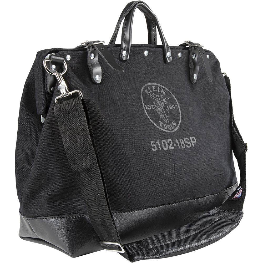 Klein Tools Deluxe Canvas Tool Bag with Shoulder Strap, Black, 13 Interior Pockets, 18 in.