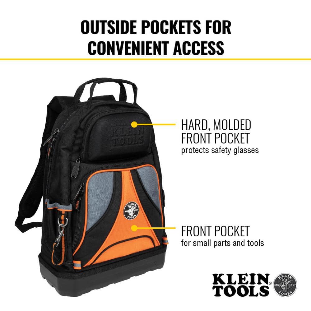 Klein Tools Tradesman Pro Organizer Tool Backpack, 39 Pockets, Black, 20 x 14.5 x 7.25 in (Model 55421BP-14)