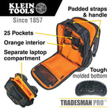 Klein Tools Tradesman Pro Organizer Technician’s Jobsite Tool Backpack with Laptop Pocket, 14 in. W x 18.5 in. H x 7 in. D (Model 55456BPL)