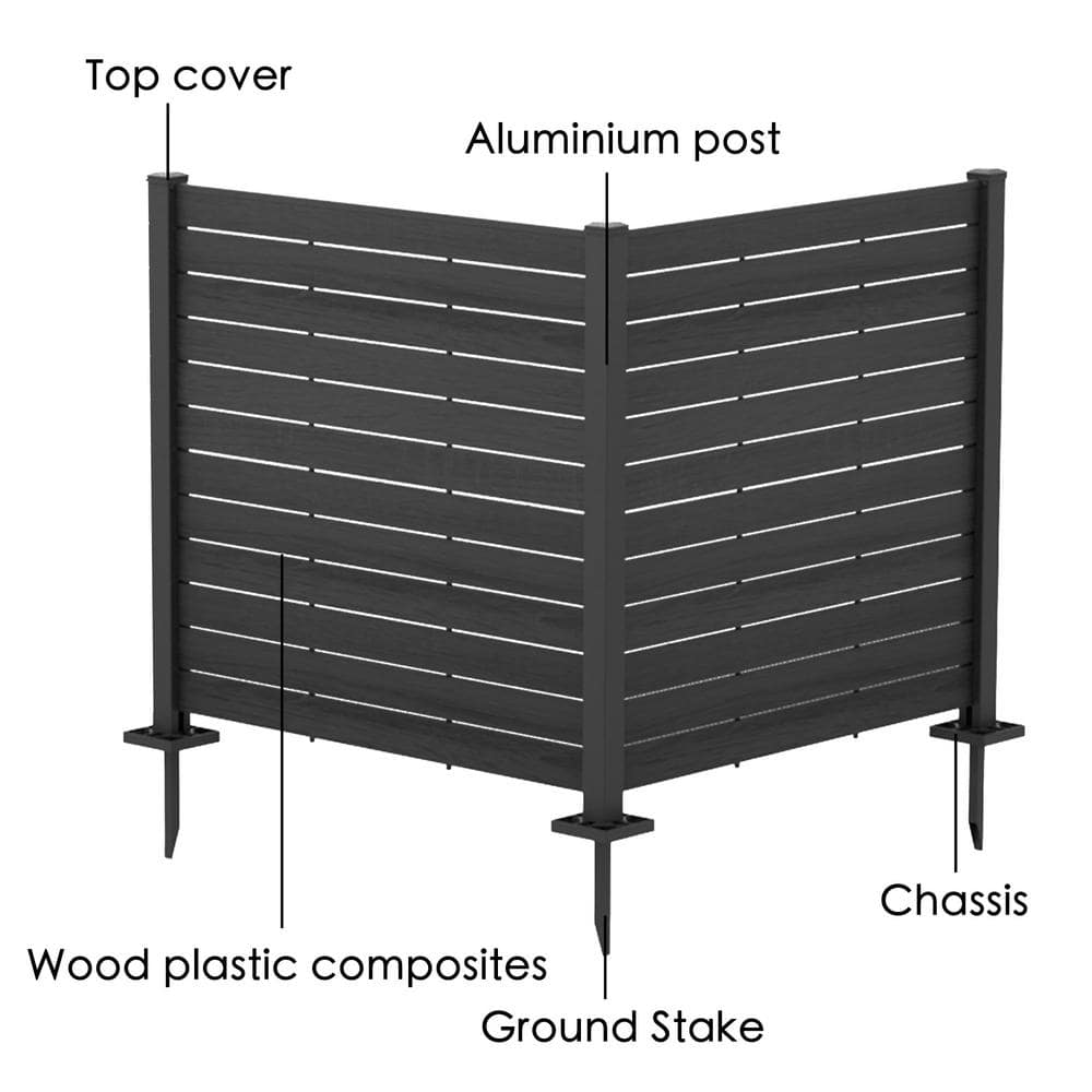 KOZYARD Outdoor Privacy Screen Black Vinyl Fence Panels with Stakes