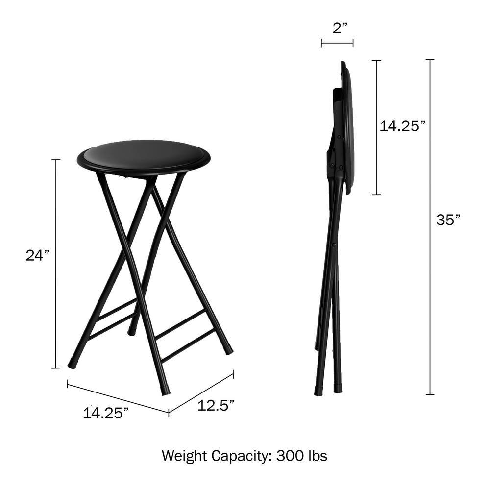 Lavish Home Black Steel Padded Seats Folding Bar Stools 24 in. Set of 2