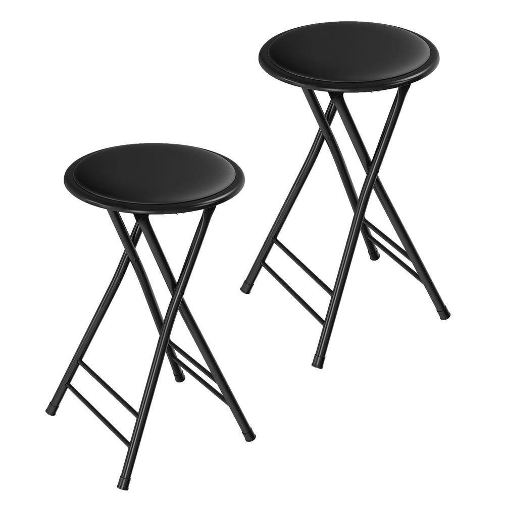Lavish Home Black Steel Padded Seats Folding Bar Stools 24 in. Set of 2
