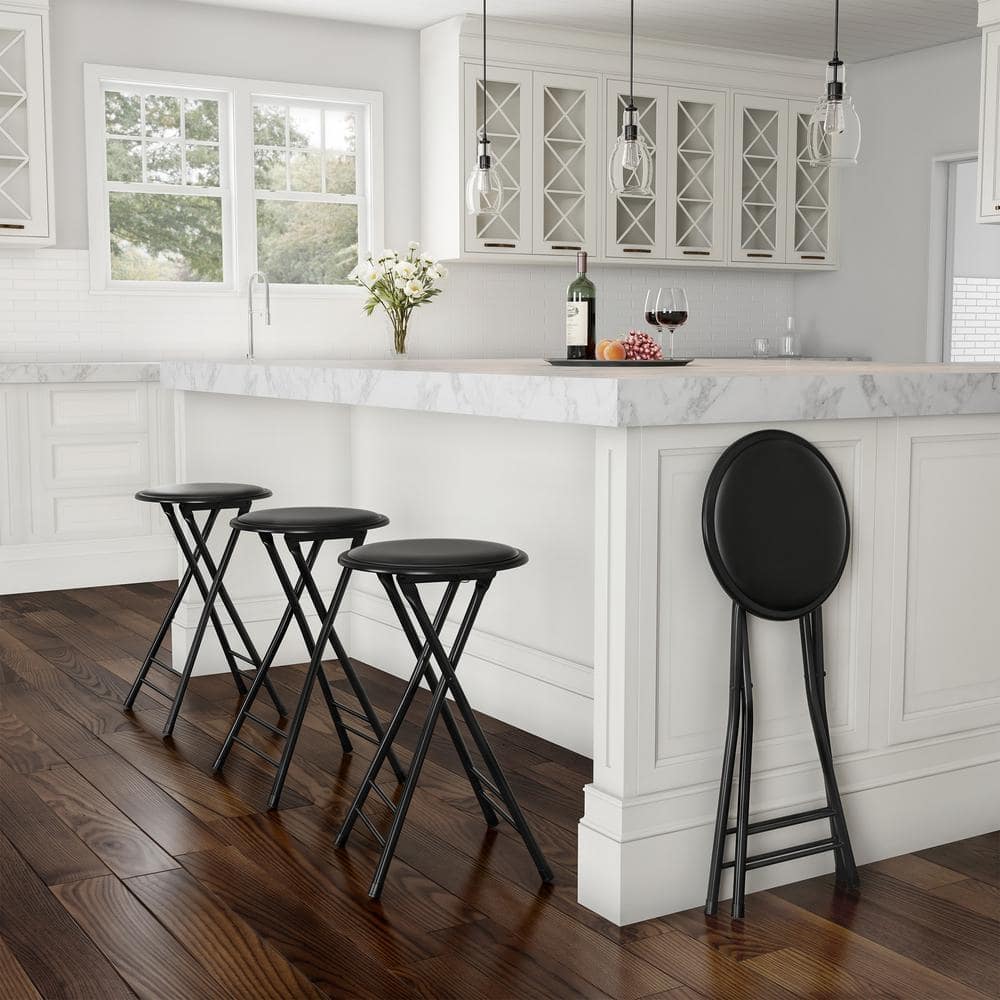 Lavish Home 24 in. Black Round Metal Folding Stool with 300 lbs. Capacity - Folding Chair