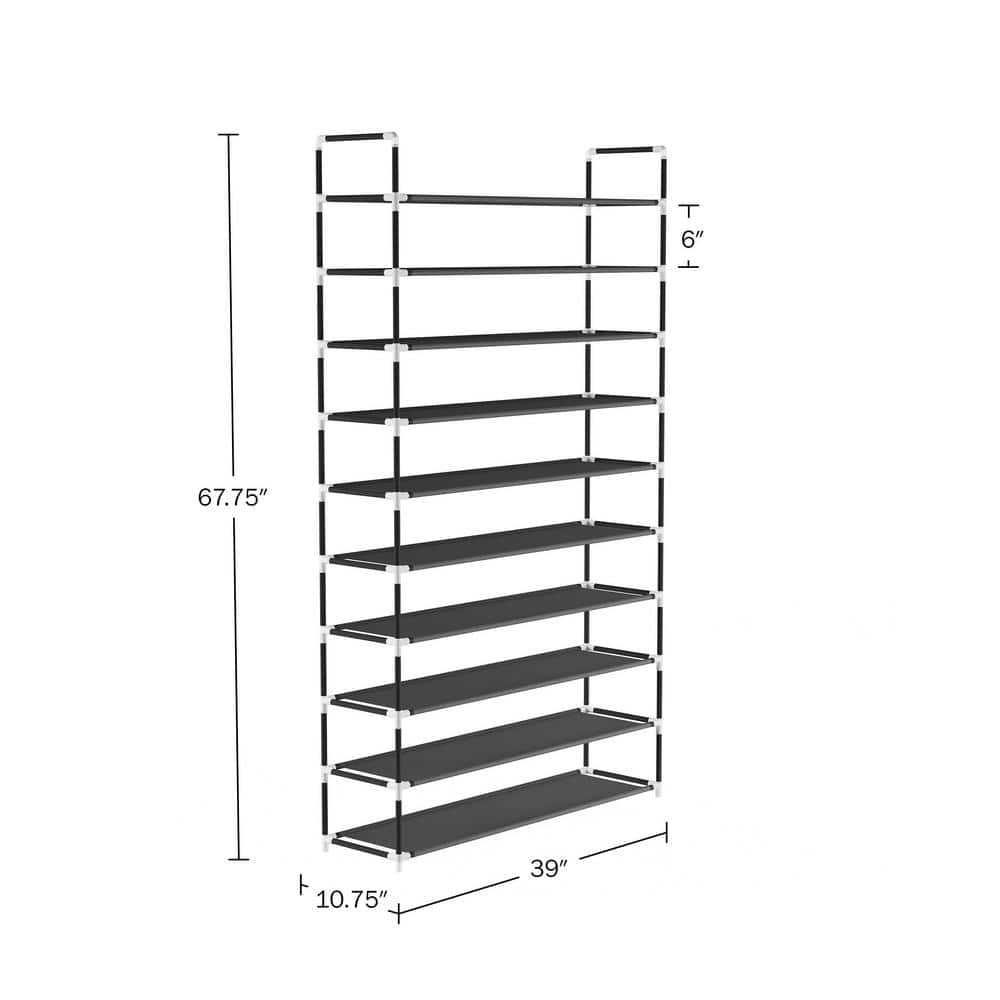 Lavish Home 67.75 H 50-Pair 10-Tier Black Polypropylene Shoe Rack