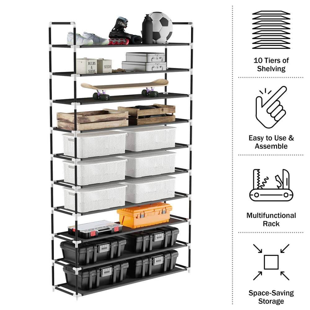 Lavish Home 67.75 H 50-Pair 10-Tier Black Polypropylene Shoe Rack