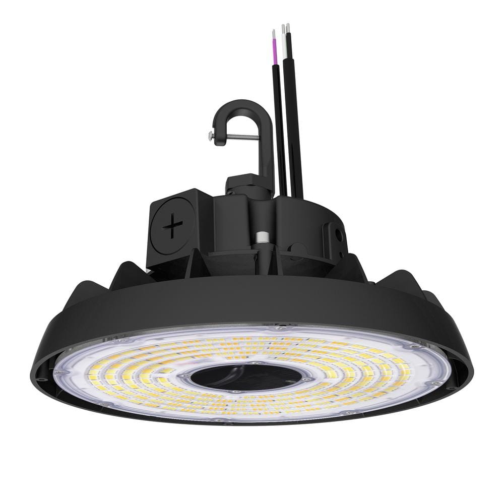 Lecoht 10 in. 100/120/150-Watt Selectable Commercial Lighting Black UFO High Bay Garage Light, 3000/4000/5000K