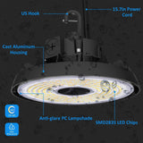 Lecoht 10 in. 100/120/150-Watt Selectable Commercial Lighting Black UFO High Bay Garage Light, 3000/4000/5000K