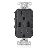 Leviton 3.6A USB Dual Type A In‑Wall Charger with 15A Tamper‑Resistant Outlets, Black