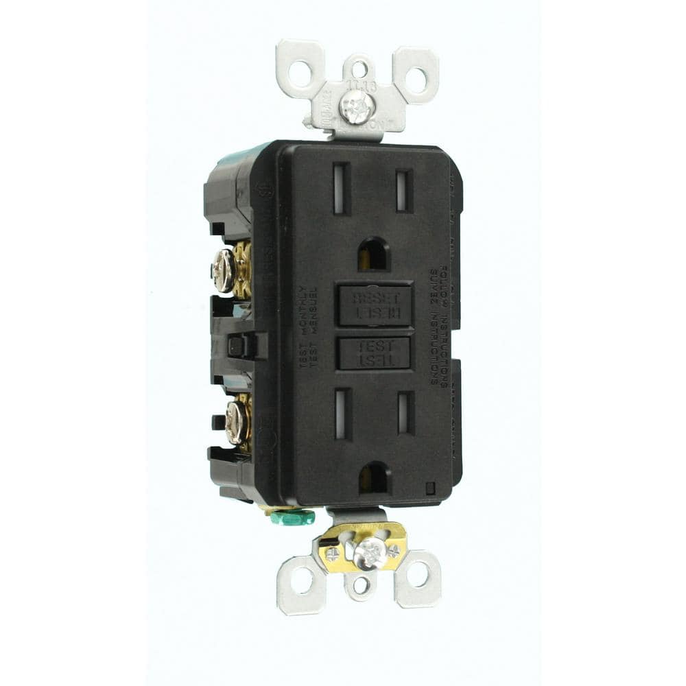 Leviton 15 Amp 125-Volt Duplex SmarTest Self-Test SmartlockPro Tamper-Resistant GFCI Outlet, Black (GFTR1-KE, R95-GFTR1-0KE)