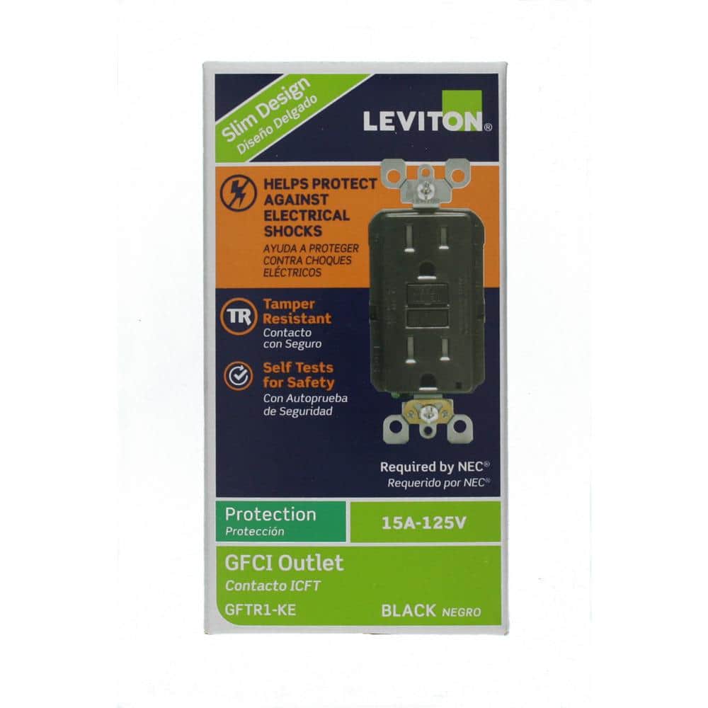 Leviton 15 Amp 125-Volt Duplex SmarTest Self-Test SmartlockPro Tamper-Resistant GFCI Outlet, Black (GFTR1-KE, R95-GFTR1-0KE)