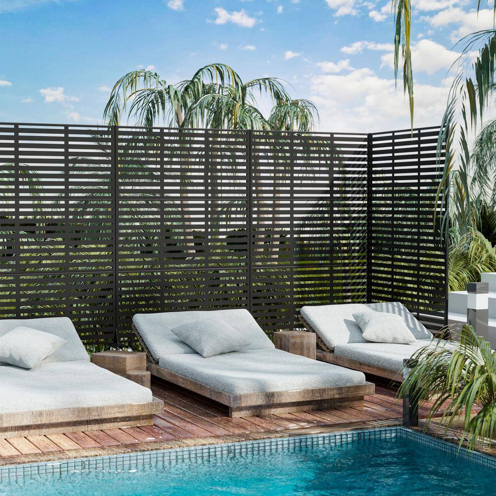 Lirago 72 in. H x 47 in. W Black Outdoor Metal Privacy Screen Garden Fence Wall Applique