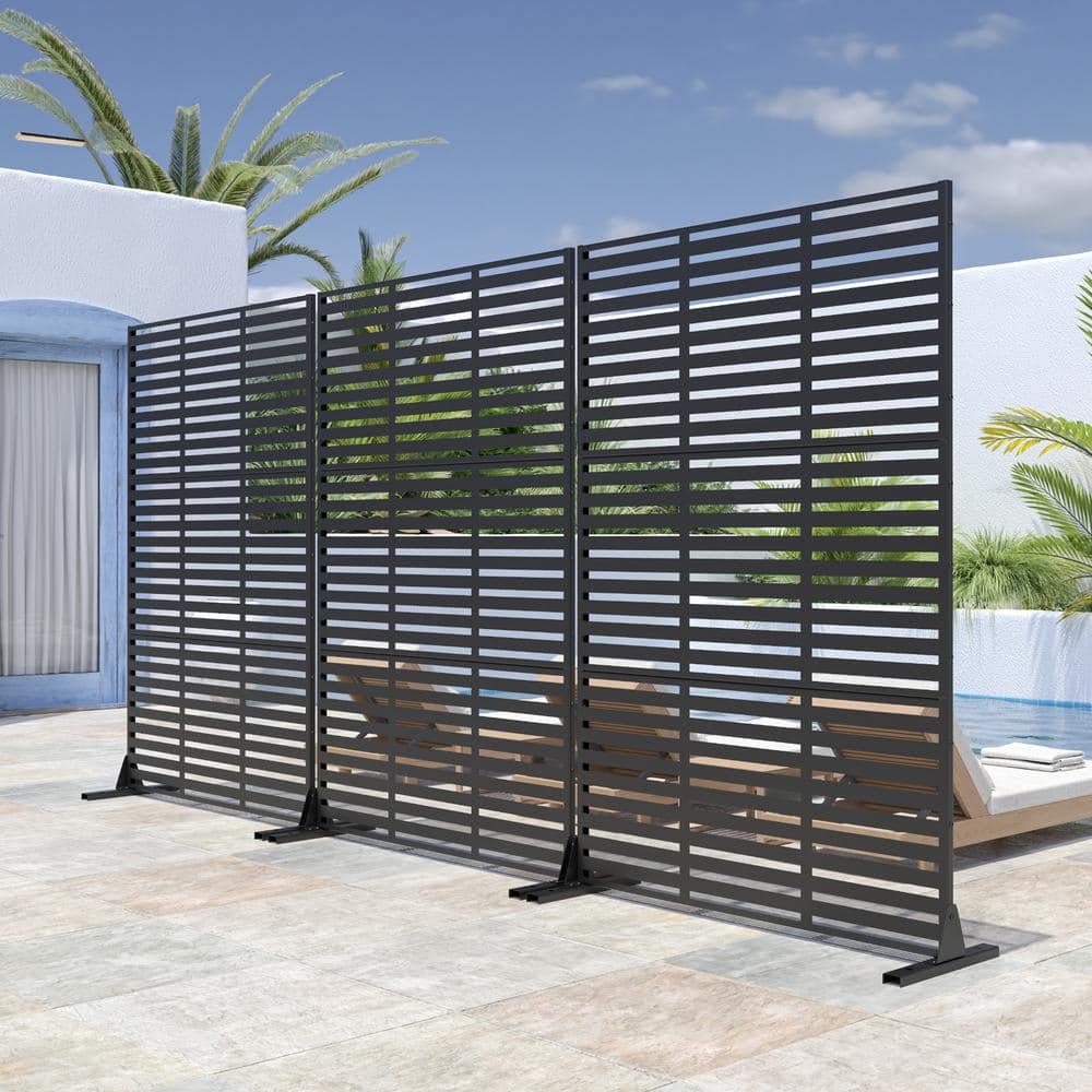 Lirago 72 in. H x 47 in. W Black Outdoor Metal Privacy Screen Garden Fence Wall Applique