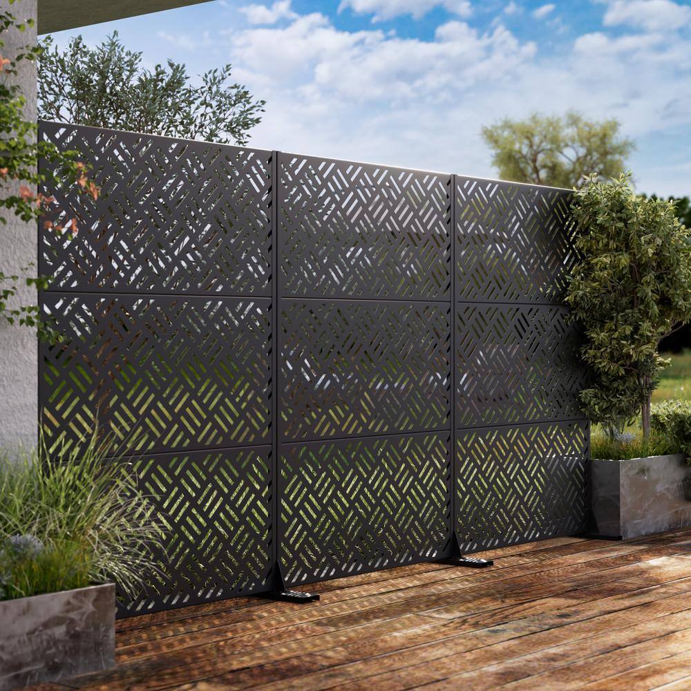 Lirago 72 in. H x 47 in. W Outdoor Metal Privacy Screen Garden Fence Square Pattern Wall Applique in Black