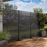 Lirago 72 in. H x 47 in. W Outdoor Metal Privacy Screen Garden Fence Square Pattern Wall Applique in Black