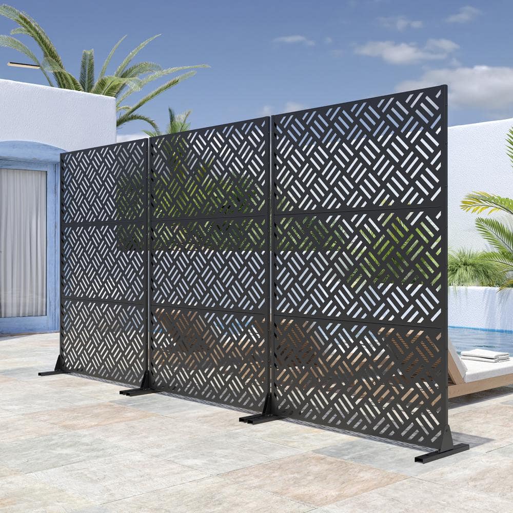 Lirago 72 in. H x 47 in. W Outdoor Metal Privacy Screen Garden Fence Square Pattern Wall Applique in Black
