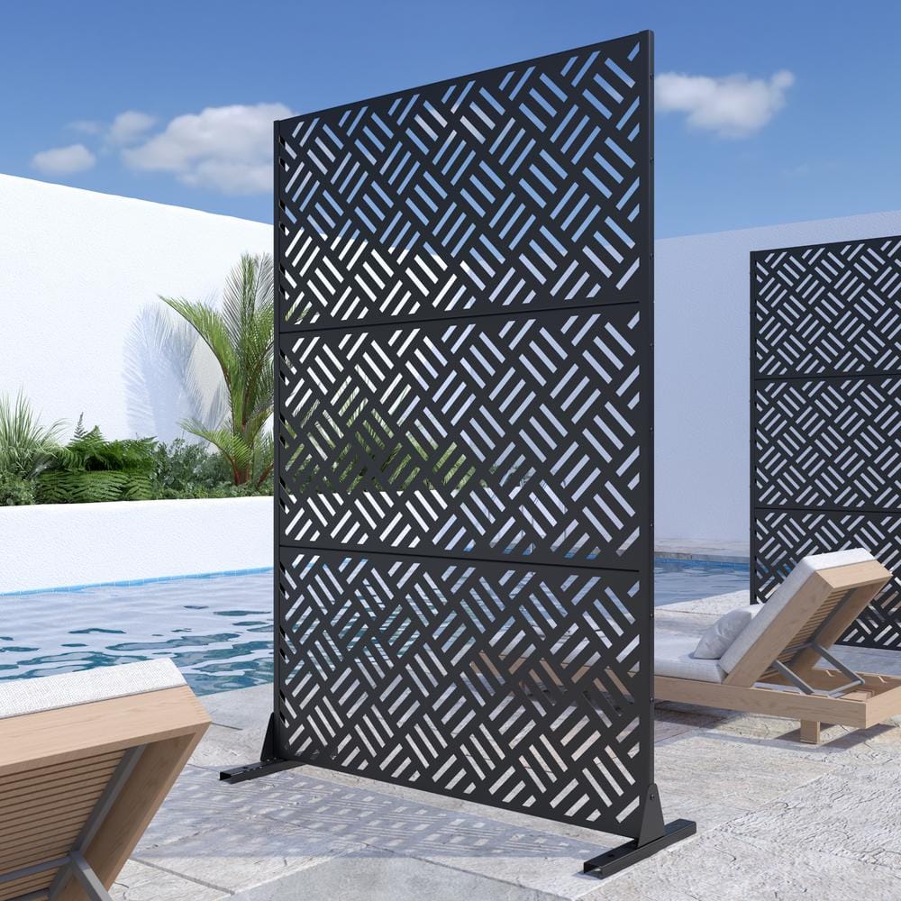 Lirago 72 in. H x 47 in. W Outdoor Metal Privacy Screen Garden Fence Square Pattern Wall Applique in Black