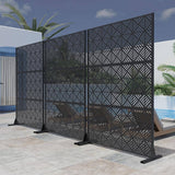 Lirago 72 in. H x 47 in. W Outdoor Metal Privacy Screen Garden Fence Square Pattern Wall Applique in Black