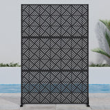 Lirago 72 in. H x 47 in. W Outdoor Metal Privacy Screen Garden Fence Square Pattern Wall Applique in Black