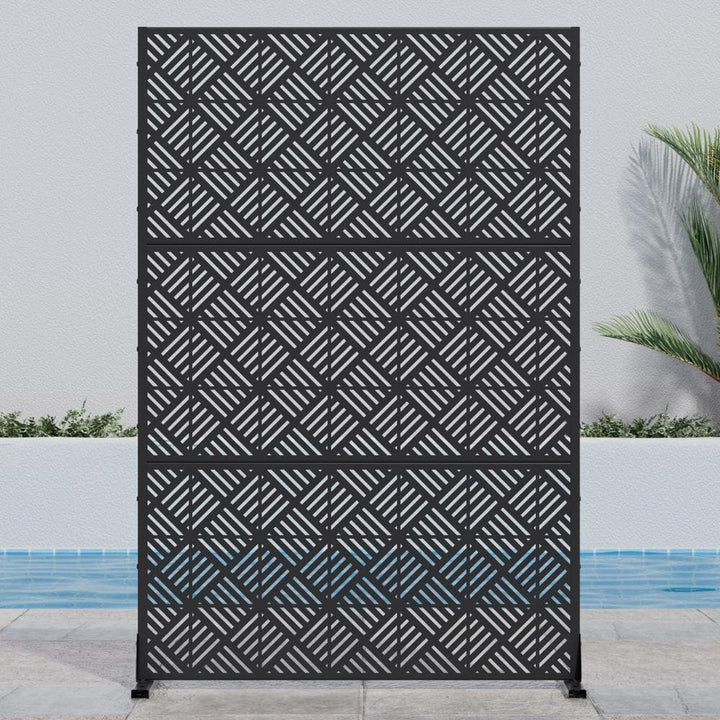 Lirago 72 in. H x 47 in. W Outdoor Metal Privacy Screen Garden Fence Square Pattern Wall Applique in Black