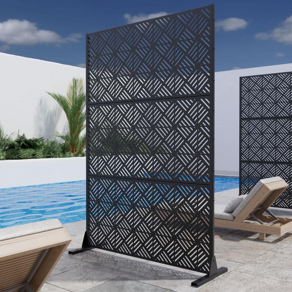 Lirago 72 in. H x 47 in. W Outdoor Metal Privacy Screen Garden Fence Square Pattern Wall Applique in Black