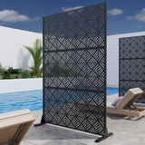 Lirago 72 in. H x 47 in. W Outdoor Metal Privacy Screen Garden Fence Square Pattern Wall Applique in Black