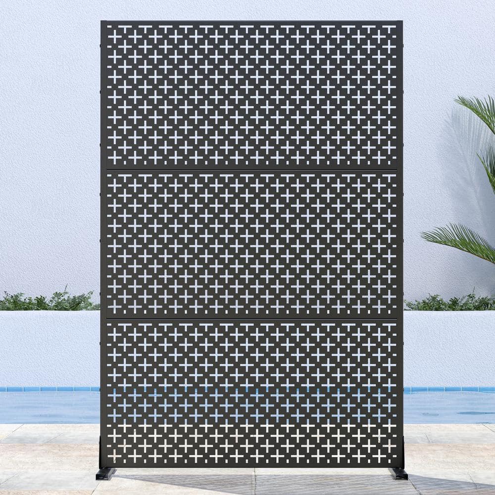 Lirago 72 in. H x 47 in. W Outdoor Metal Privacy Screen Garden Fence Symbol Pattern Wall Applique in Black