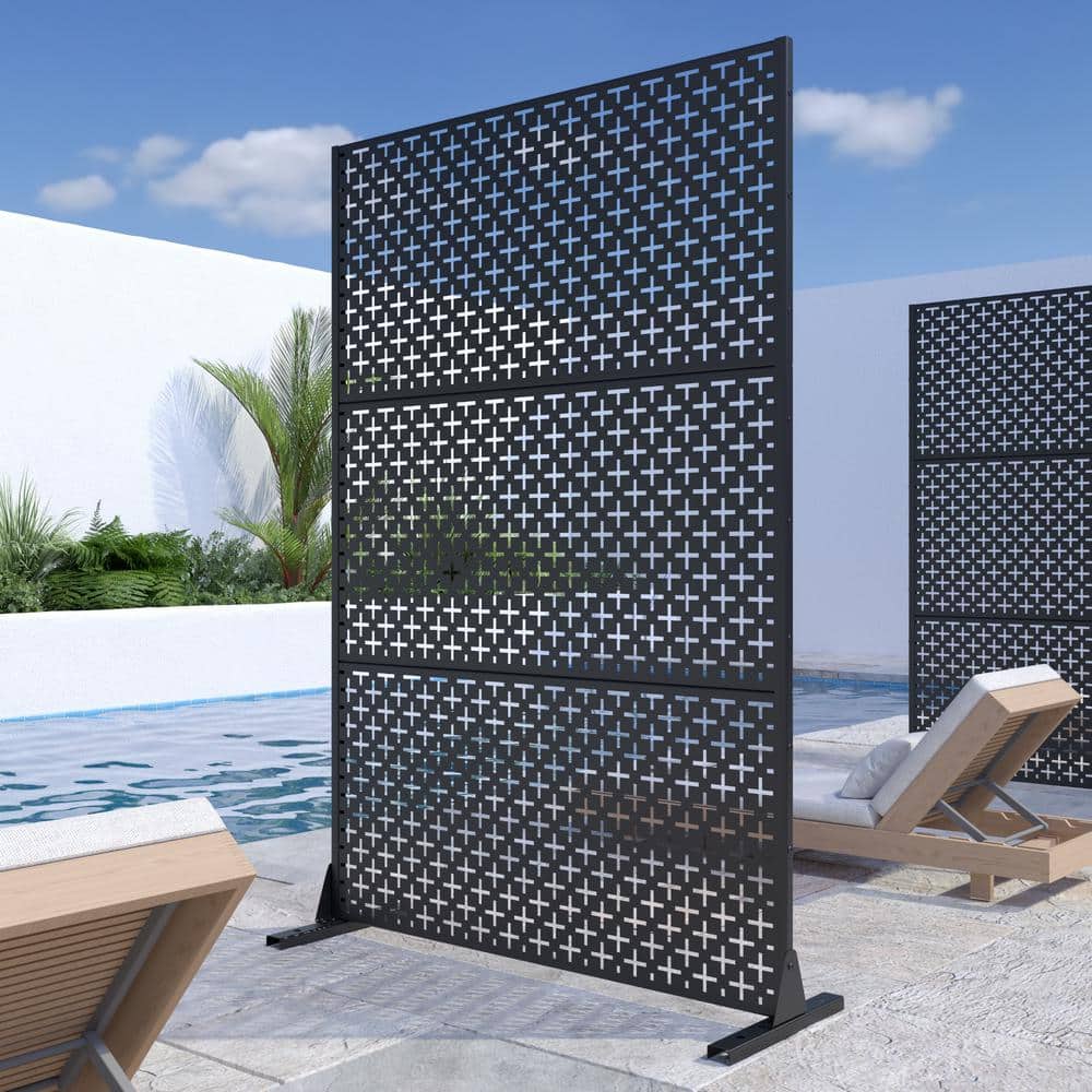 Lirago 72 in. H x 47 in. W Outdoor Metal Privacy Screen Garden Fence Symbol Pattern Wall Applique in Black