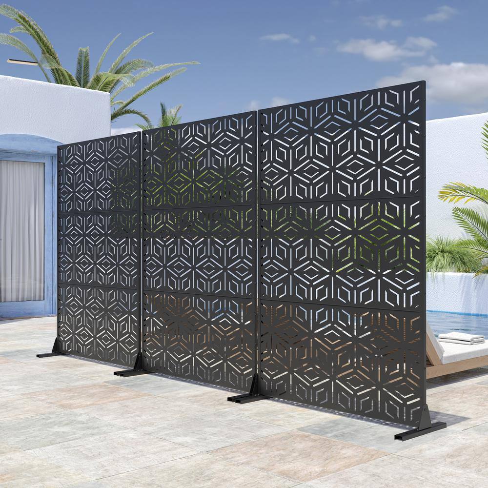 Lirago 72 in. H x 47 in. W Outdoor Metal Privacy Screen Garden Fence Web Pattern Wall Applique in Black