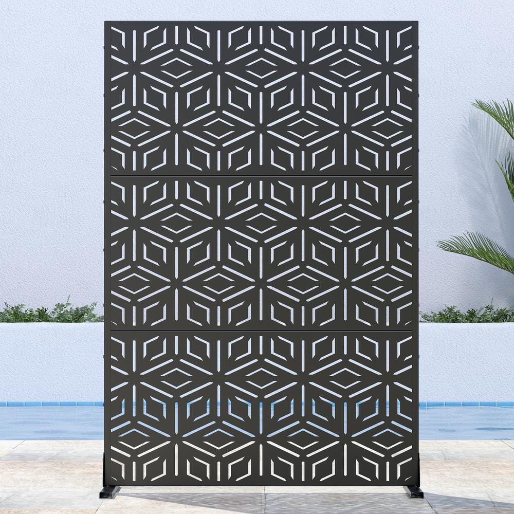Lirago 72 in. H x 47 in. W Outdoor Metal Privacy Screen Garden Fence Web Pattern Wall Applique in Black