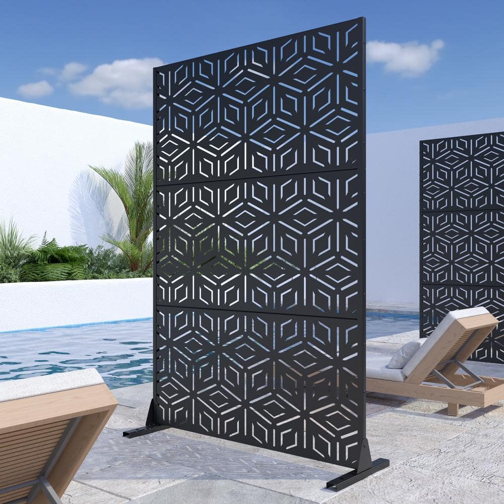 Lirago 72 in. H x 47 in. W Outdoor Metal Privacy Screen Garden Fence Web Pattern Wall Applique in Black