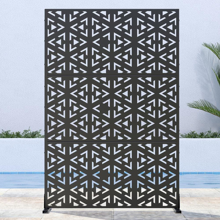 Lirago 72 in. x 47 in. Outdoor Metal Privacy Screen Garden Fence Triangle Pattern Wall Applique in Black