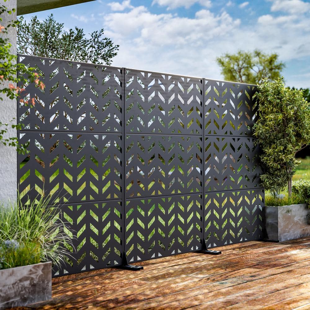 Lirago 72 in. H x 47 in. W Arrow Pattern Outdoor Metal Privacy Screen Garden Fence Wall Applique in Black