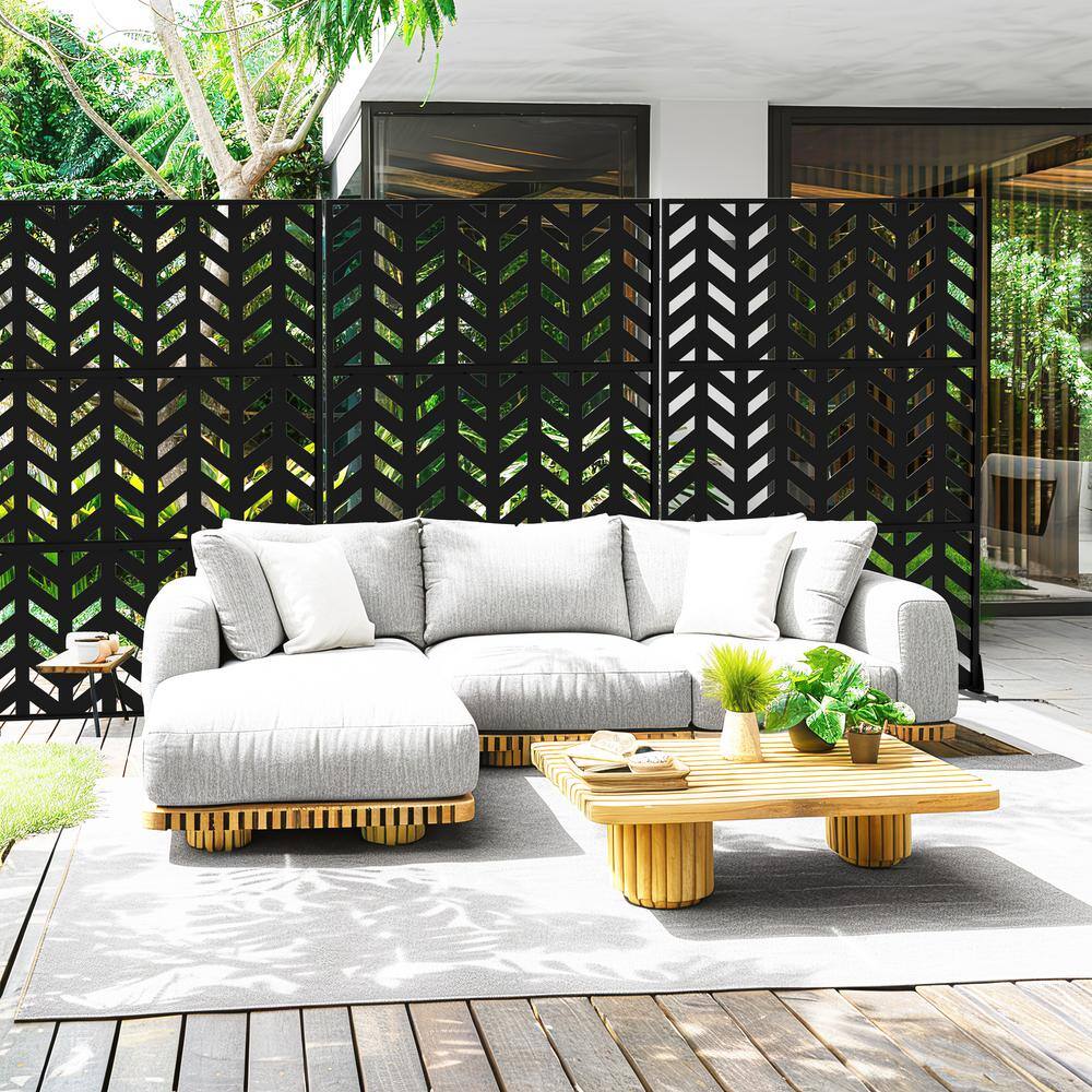 Lirago 72 in. H x 47 in. W Arrow Pattern Outdoor Metal Privacy Screen Garden Fence Wall Applique in Black