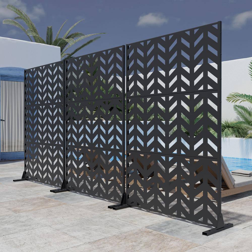 Lirago 72 in. H x 47 in. W Arrow Pattern Outdoor Metal Privacy Screen Garden Fence Wall Applique in Black