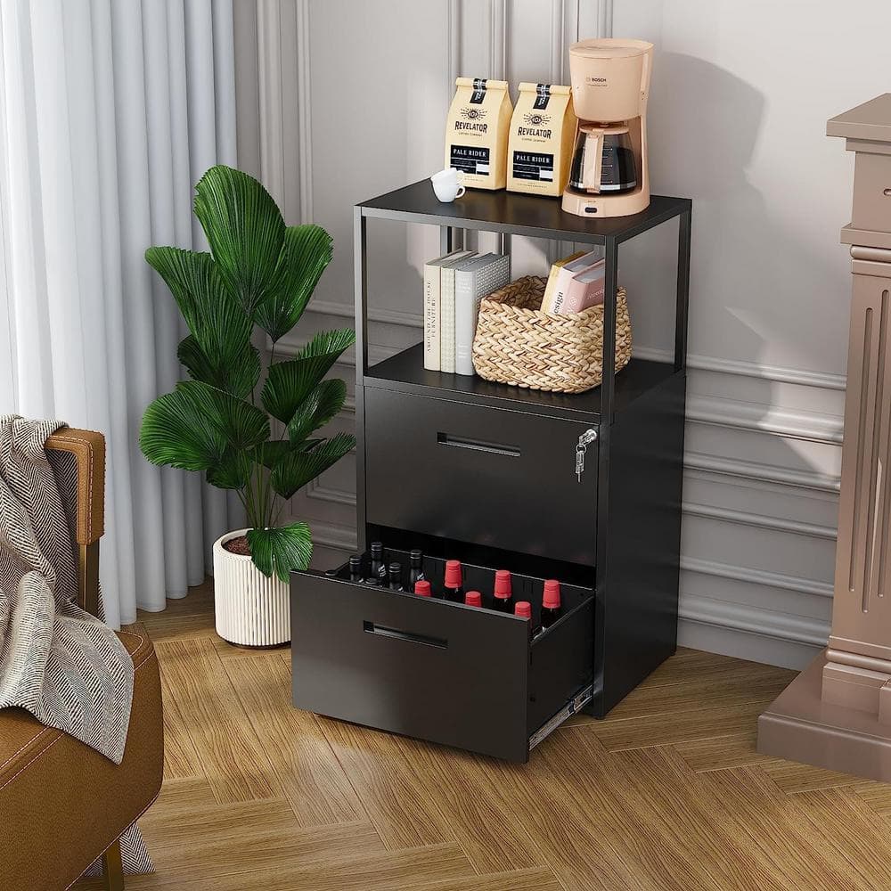 LISSIMO 41.3 in. H x 23.6 in. W x 15.7 in. D Garage Cabinet, 2 Tier Metal File Cabinet with Shelves, 2 Lockable Drawers in Black