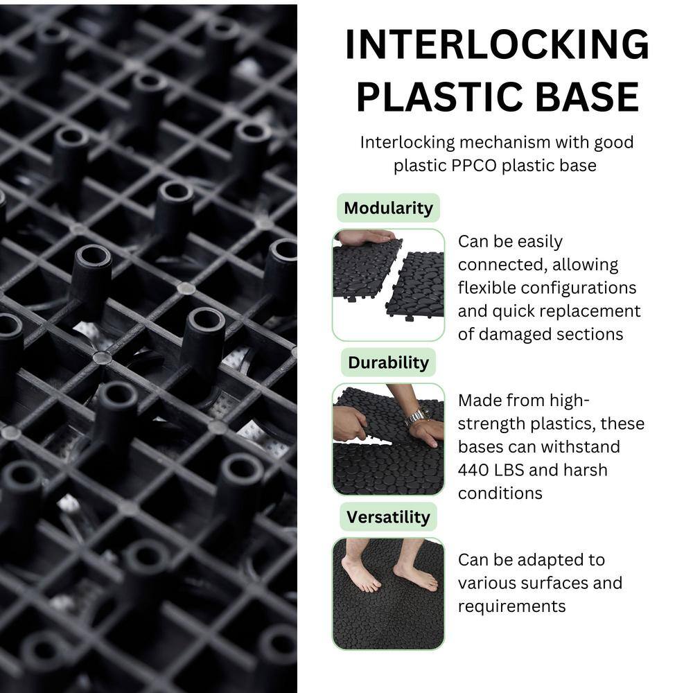 LIVIZA 1 ft. x 1 ft. Anti-Slip Plastic Deck Tile in Black (60-Piece), Pebble Stone Pattern