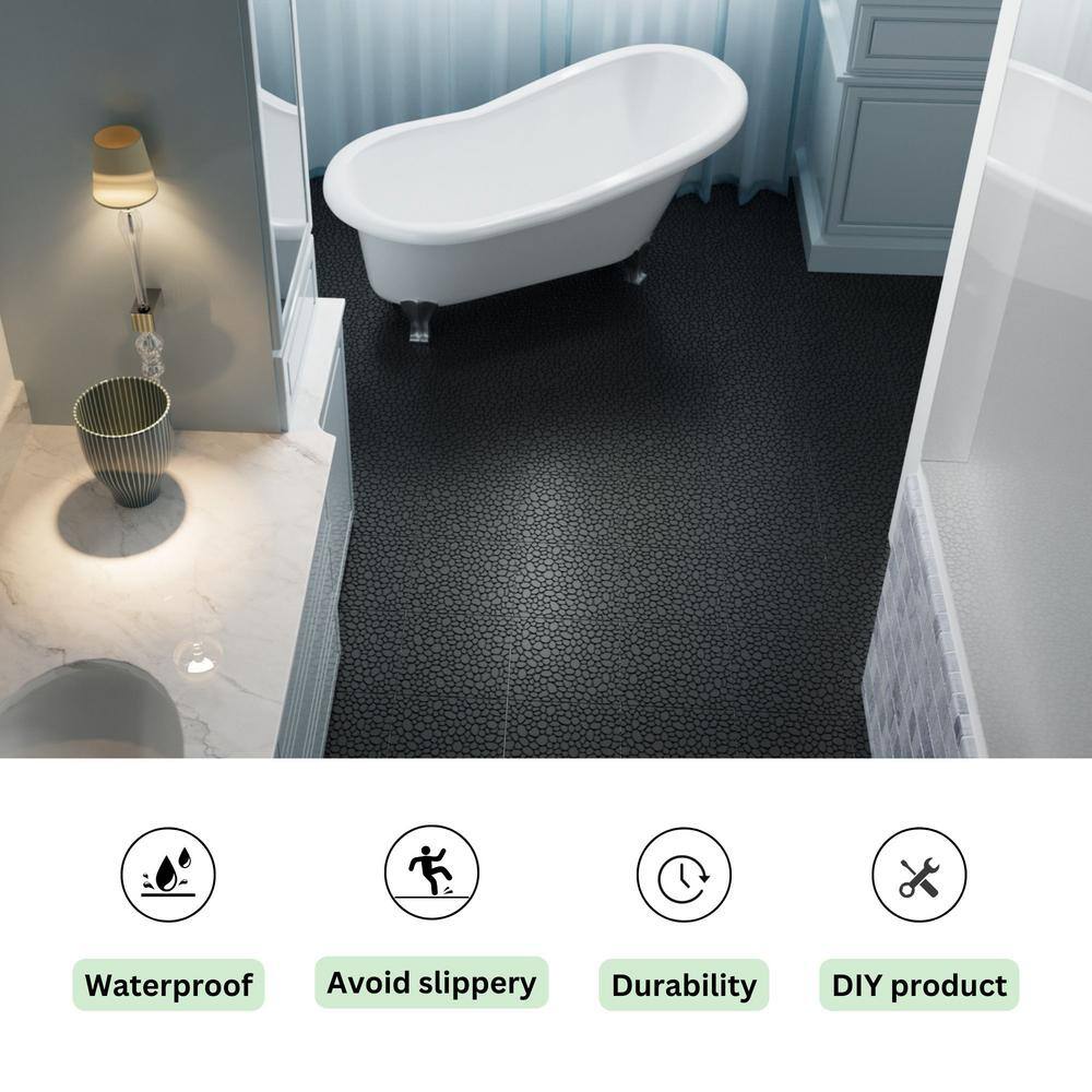 LIVIZA 1 ft. x 1 ft. Anti-Slip Plastic Deck Tile in Black (60-Piece), Pebble Stone Pattern