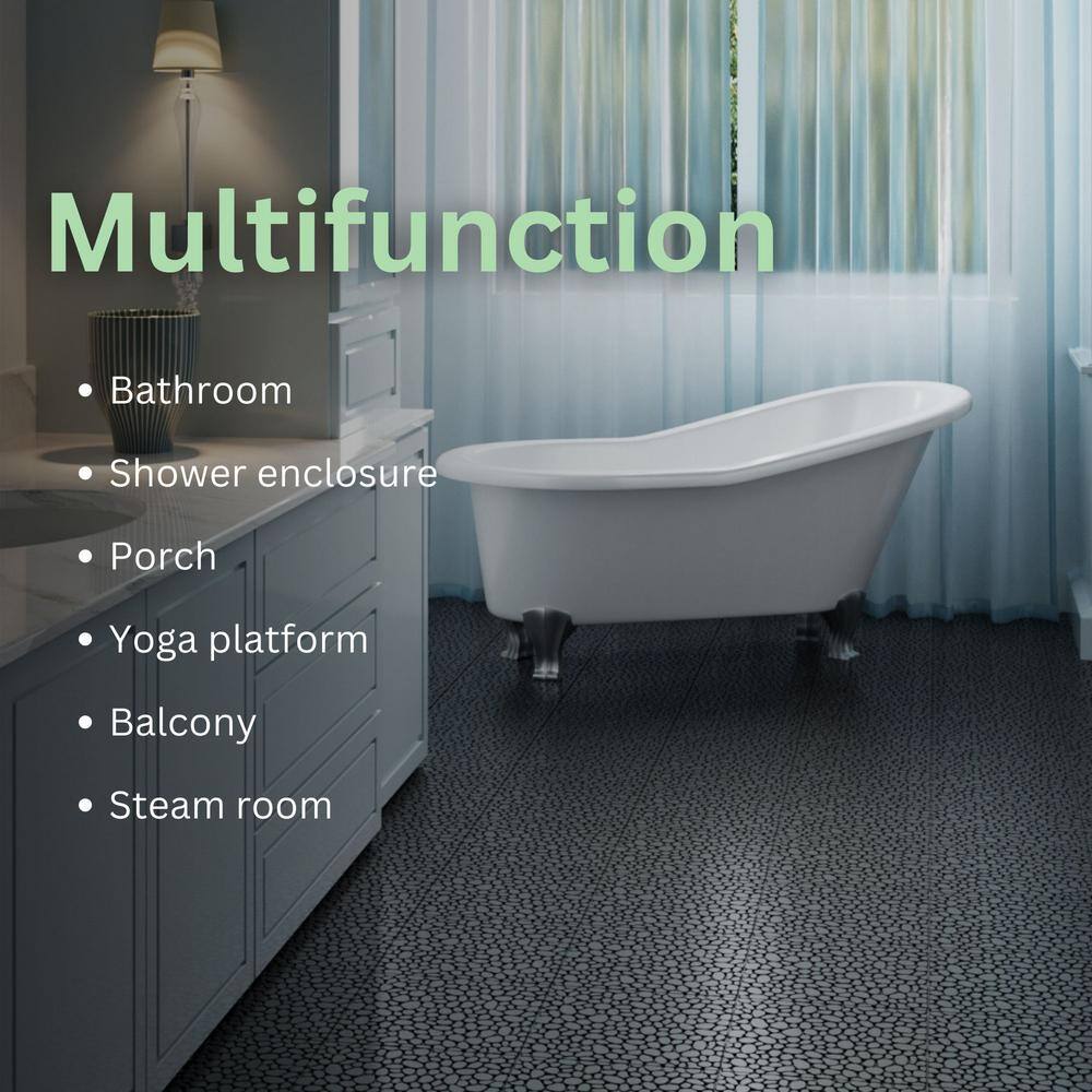 LIVIZA 1 ft. x 1 ft. Anti-Slip Plastic Deck Tile in Black (60-Piece), Pebble Stone Pattern
