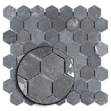 Merola Tile Crag Hexagon Black 11-1/8 in. x 11-1/8 in. x 8 mm Slate Mosaic Tile