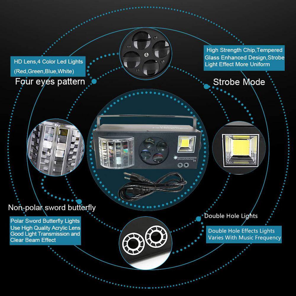 Lukyamzn RGBW 4 in 1 DJ Lights, Mixed Effect Sound Activated Stage Lights LED Pattern Lights Strobe Light, Remote and DMX Control