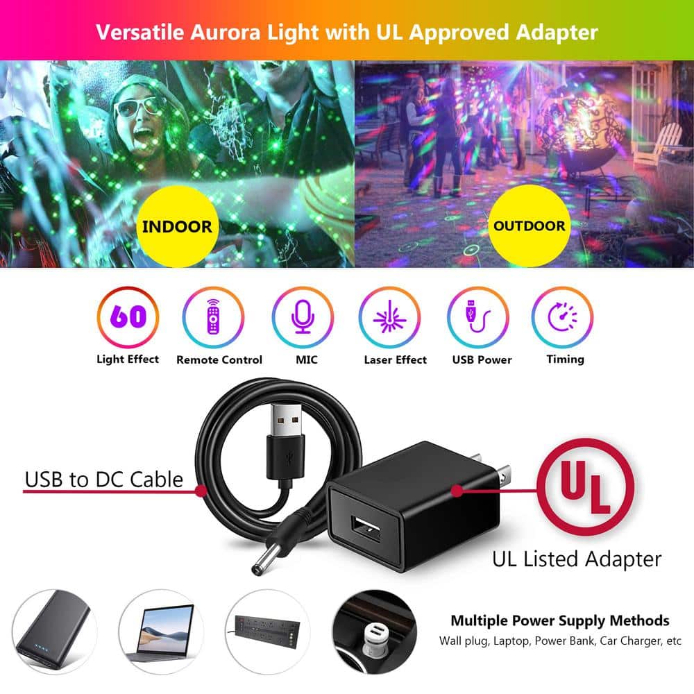 Lukyamzn 60 RGB LED Changing Disco Stage Light with Sound Activated and Bietrun Laser Rave Flashing Strobe Lights, Remote Control