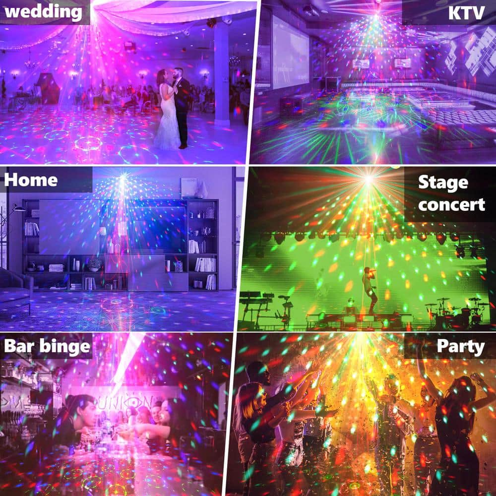 Lukyamzn 60 RGB LED Changing Disco Stage Light with Sound Activated and Bietrun Laser Rave Flashing Strobe Lights, Remote Control