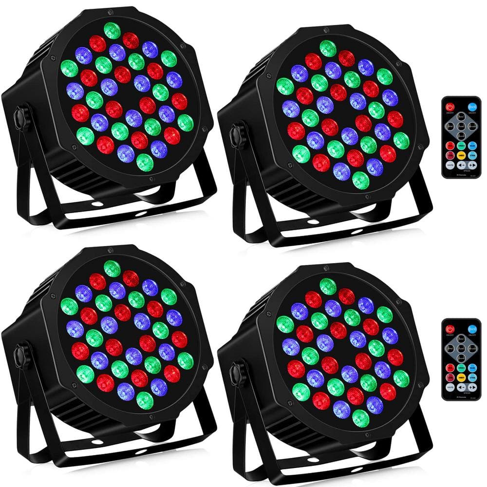 Lukyamzn 36LEDs RGB Stage Par Lights - Sound Activated Auto Play by Remote & DMX Control Uplights - 4 Pack